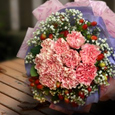 Hand Bouquet of 12 Stalks of Pink Carnations